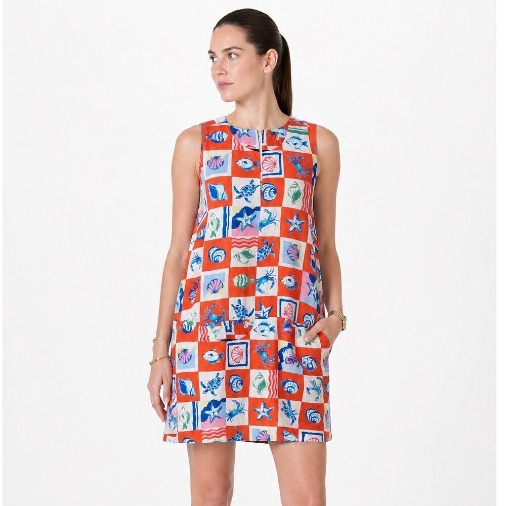 Magaschoni 100% Linen Nautical Seashell Shift Dress